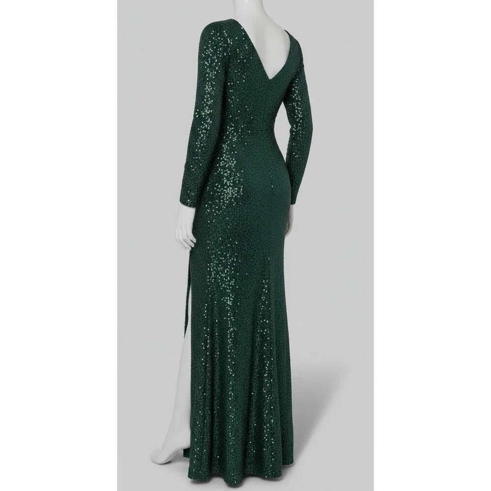 Xscape Women's Green Sequinned High-Slit Stretch Sheath Gown Dress Sz 8 - Picture 2 of 2